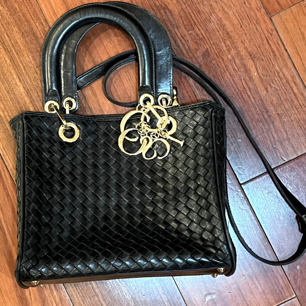 COSCI Elegant Black Woven Leather small  Tote Bag made in Italy